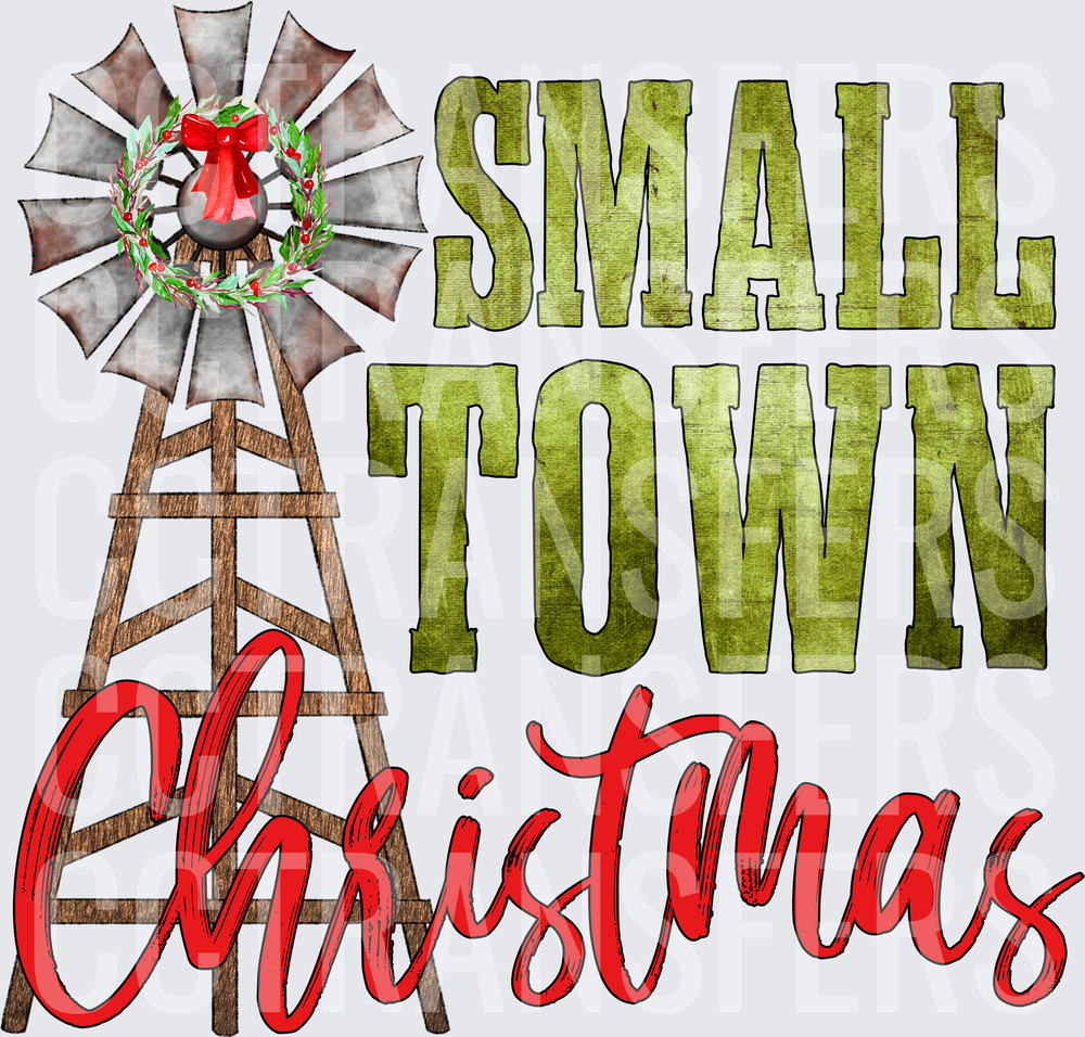 Small Town Christmas Rustic Windmill with Holiday Wreath (DTF)