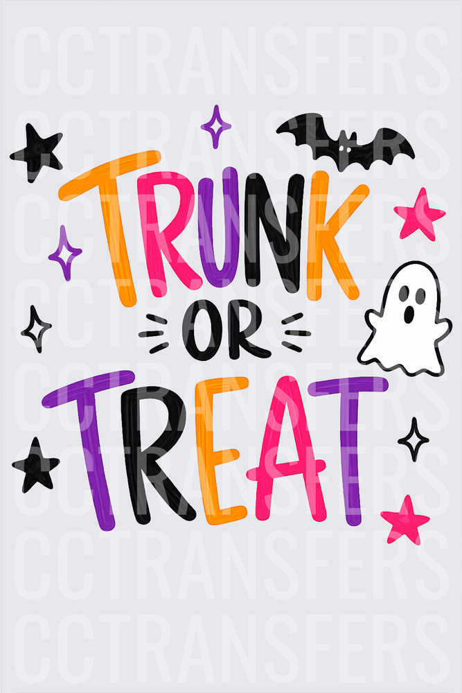 Trunk Or Treat Halloween Ghost Bat Stars Colorful (DTF)