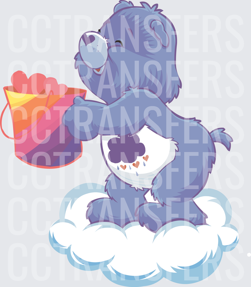 Purple Bear Cloud Belly Holding Rainbow Heart Bucket (DTF)