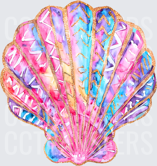 Watercolor Scallop Seashell Gold Glitter Boho Tribal (DTF)