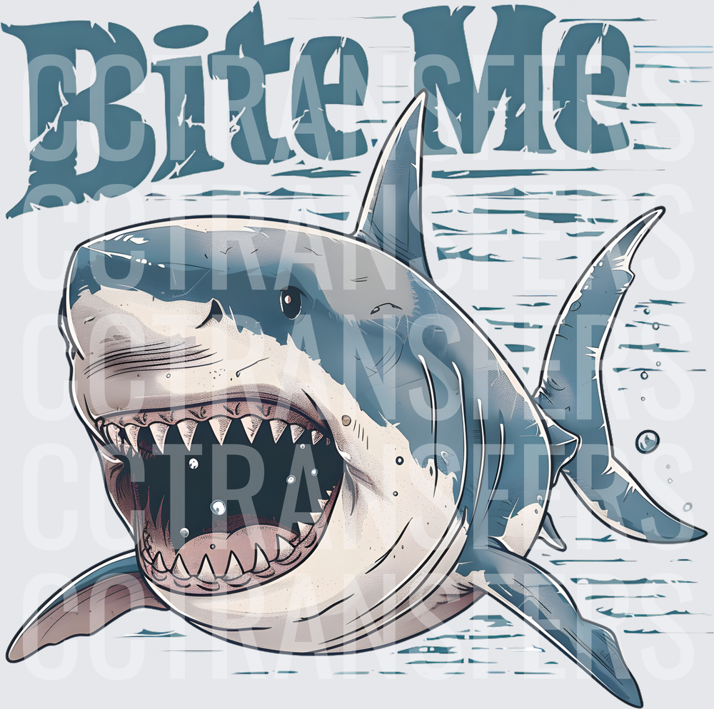 Bite Me Great White Shark Open Jaws Ocean (DTF)
