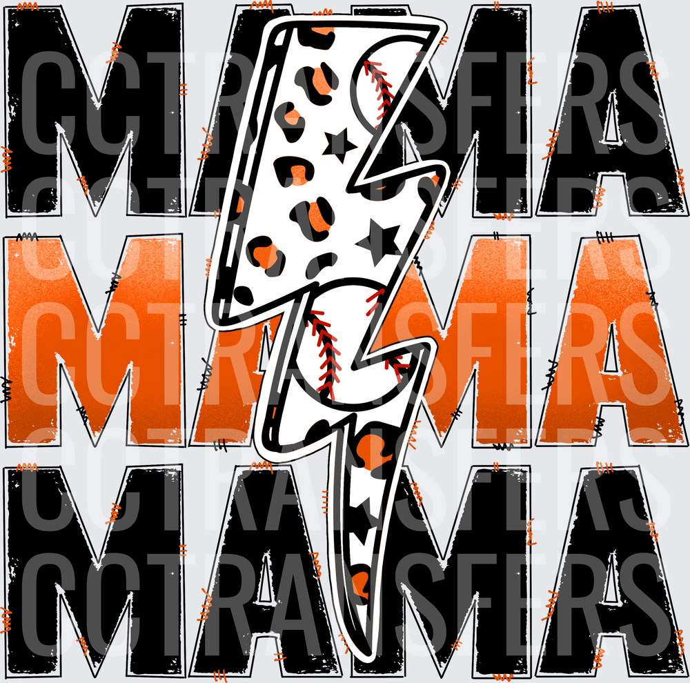 Baseball Mama Leopard Lightning Bolt Stacked Design (DTF)