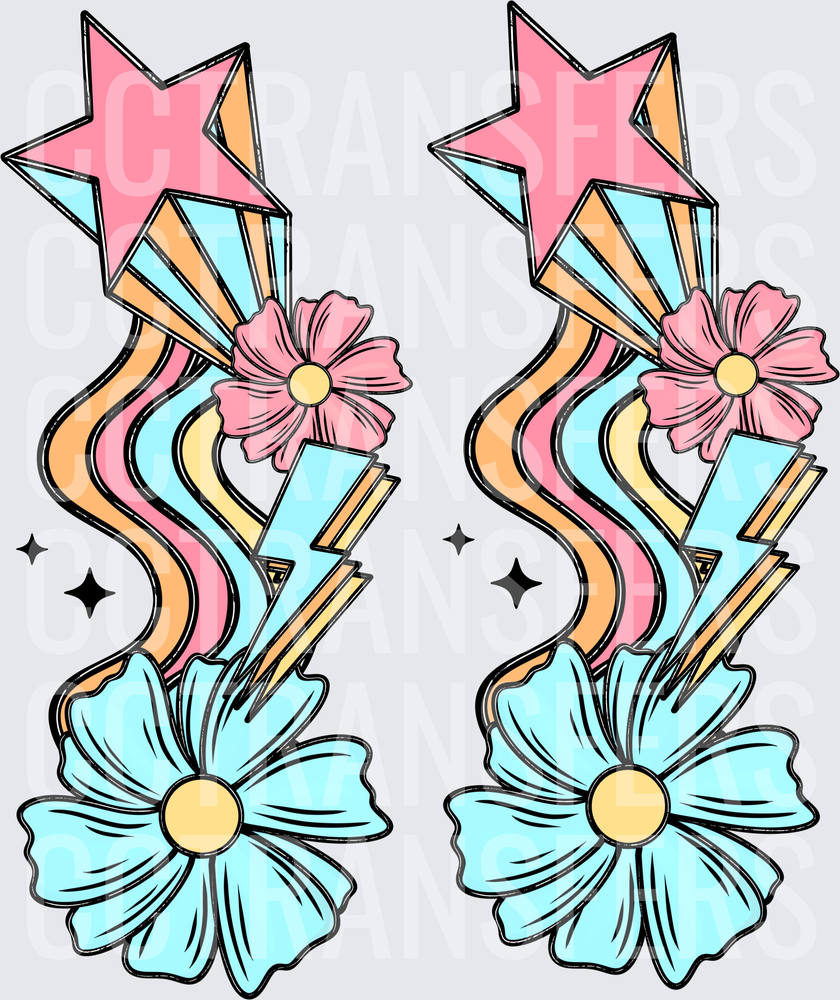 Pastel Star Lightning Bolt Daisy Flower Ribbon Swirl (DTF)