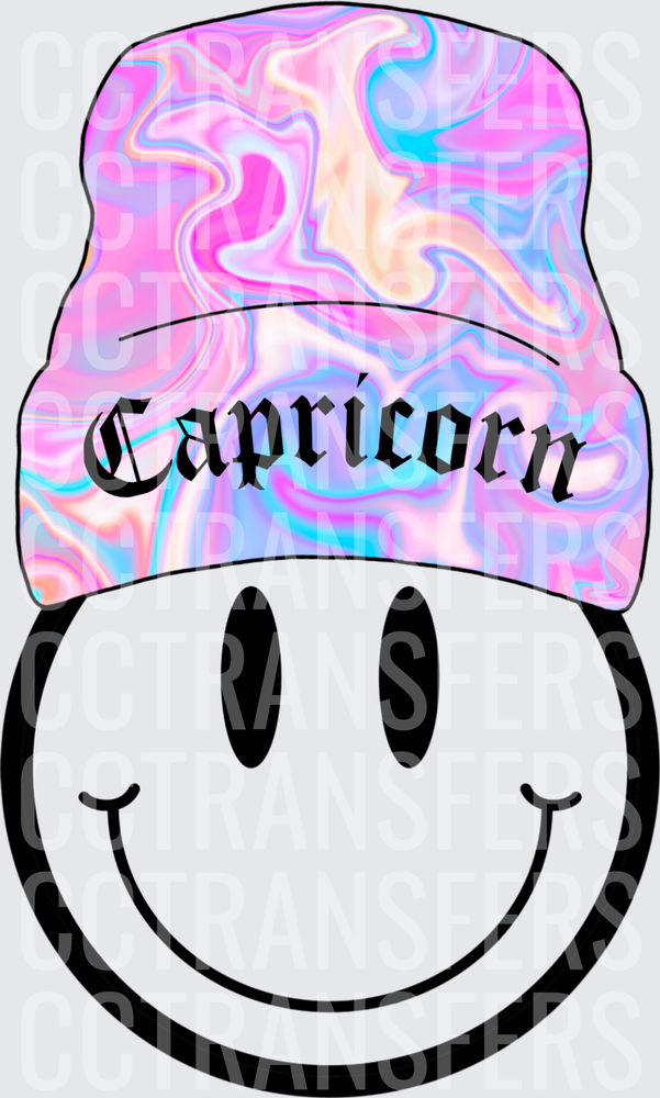 Capricorn Smiley Face Holographic Beanie Hat (DTF)