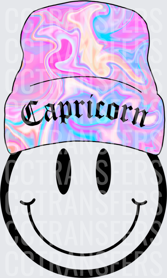 Capricorn Smiley Face Holographic Beanie Hat (DTF)