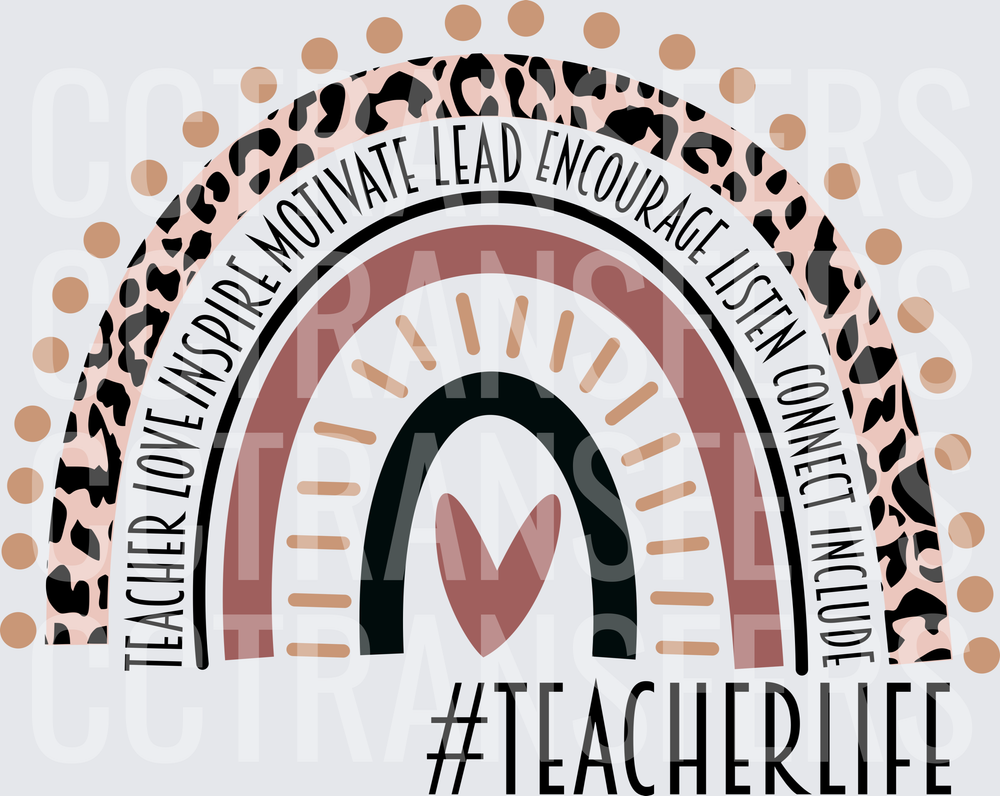 Boho Leopard Rainbow #TeacherLife Love Inspire Motivate (DTF)