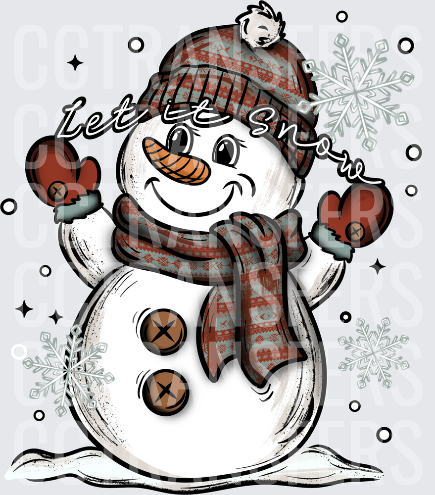 Let It Snow Happy Snowman Scarf Mittens Winter (DTF)