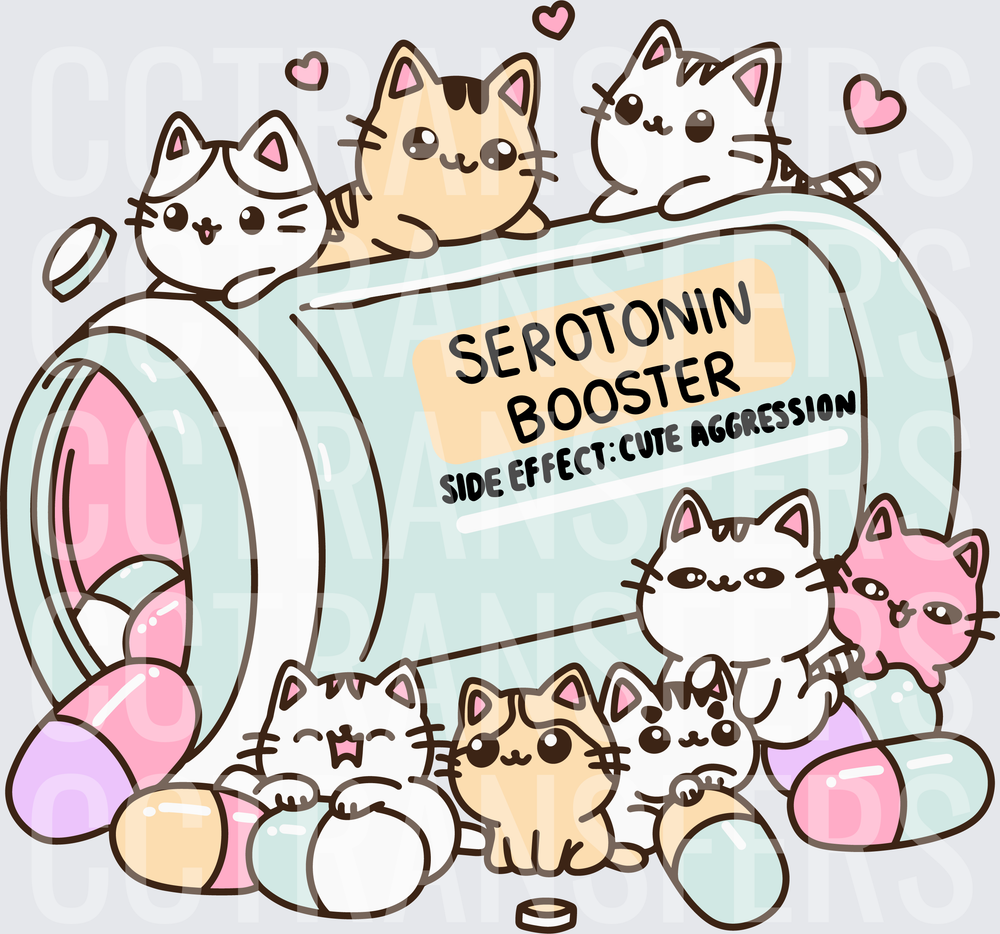 Serotonin Booster Cute Aggression Kawaii Cats Pill Jar (DTF)