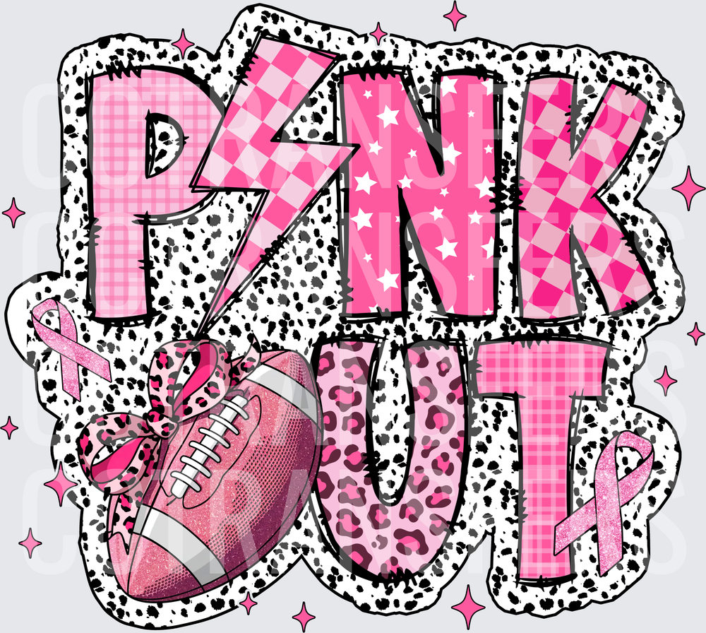 Pink Out Football Breast Cancer Awareness Ribbon (DTF)
