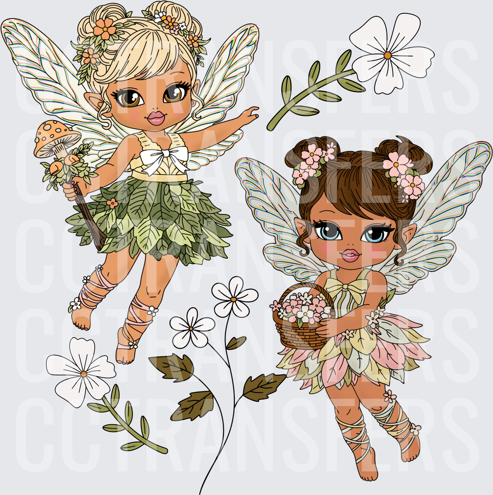 Cute Fairy Girls with Flowers and Mushroom Wand (DTF)