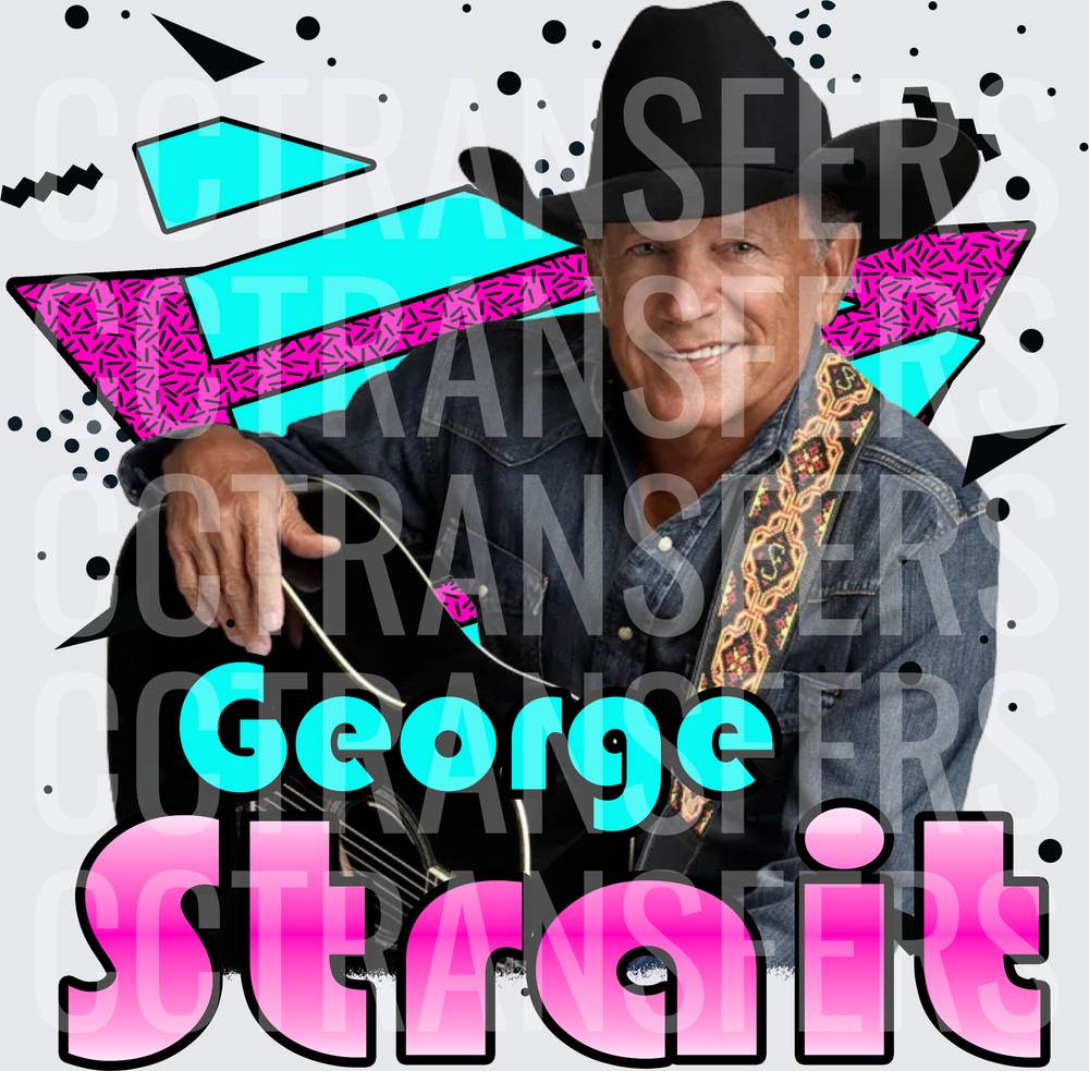 George Strait Retro 90s Neon Guitar Country Legend (DTF)