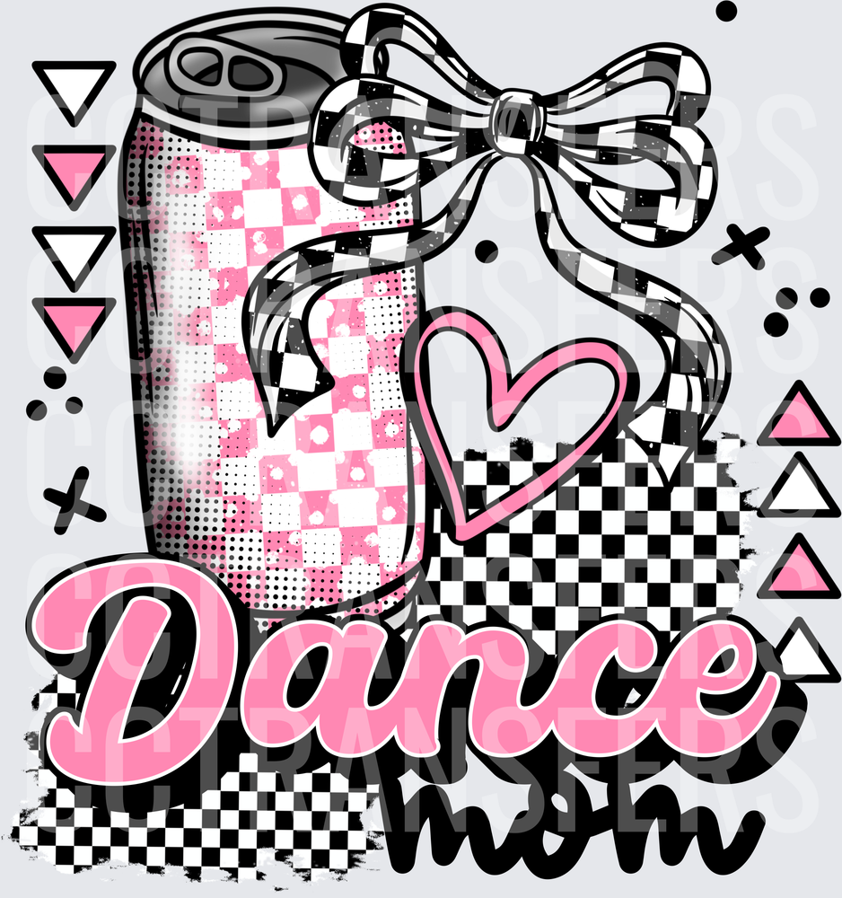 Dance Mom Checkered Soda Can with Bow and Heart (DTF)