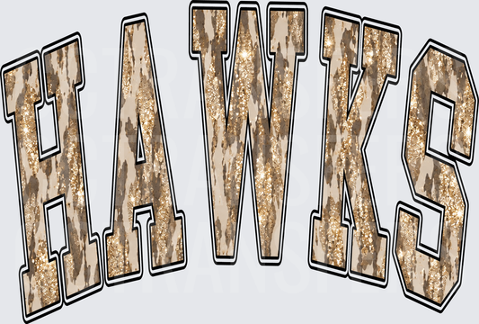 Hawks Arched Varsity Glitter Leopard Letters (DTF)