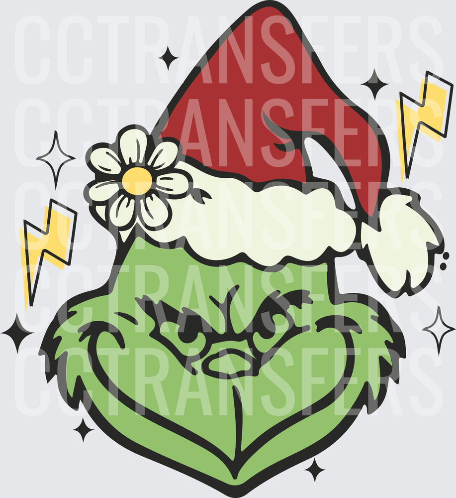 Grumpy Green G-Man Santa Hat Daisy Bolt Sparkles (DTF)