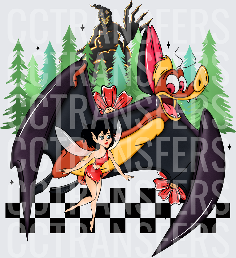 Dark Fairy Riding Cartoon Pterodactyl Forest Shadow Monster (DTF)