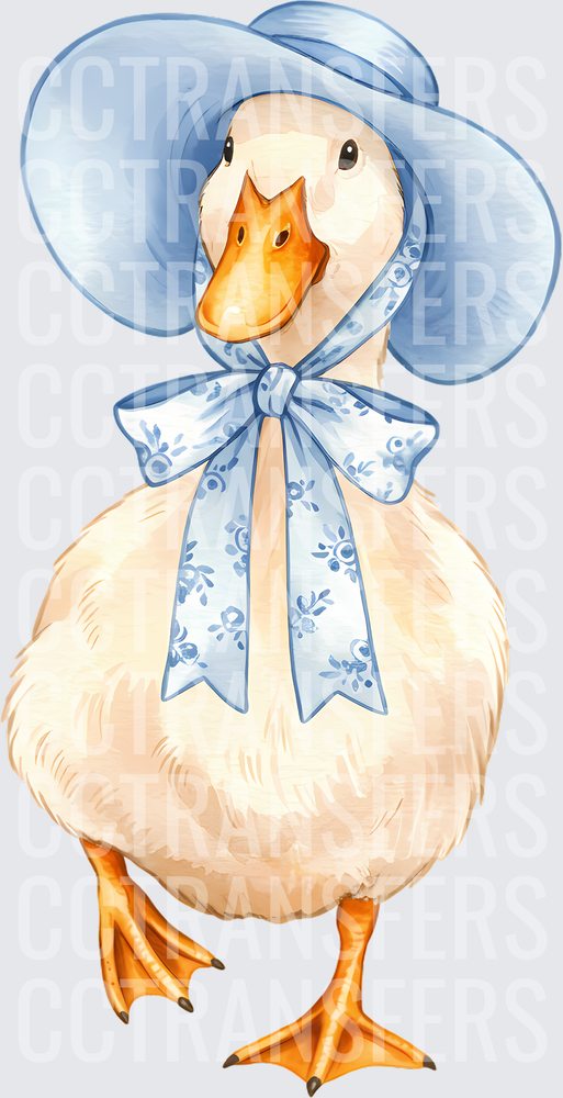 Charming White Duck Blue Floral Bow Hat (DTF)