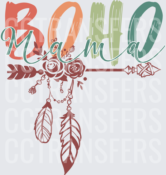 Boho Mama Arrow Roses Feathers Beads Multicolor (DTF)