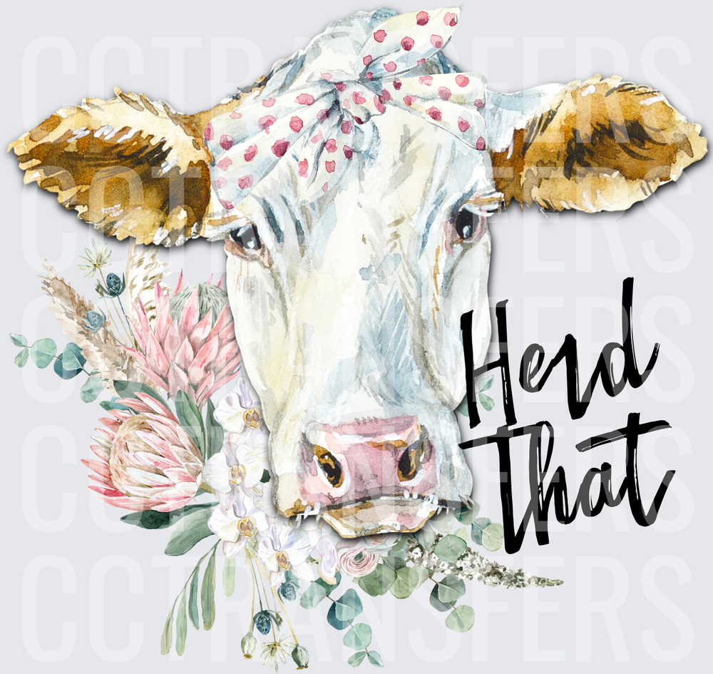 Herd That Watercolor Cow with Polka Dot Bandana Florals (DTF)