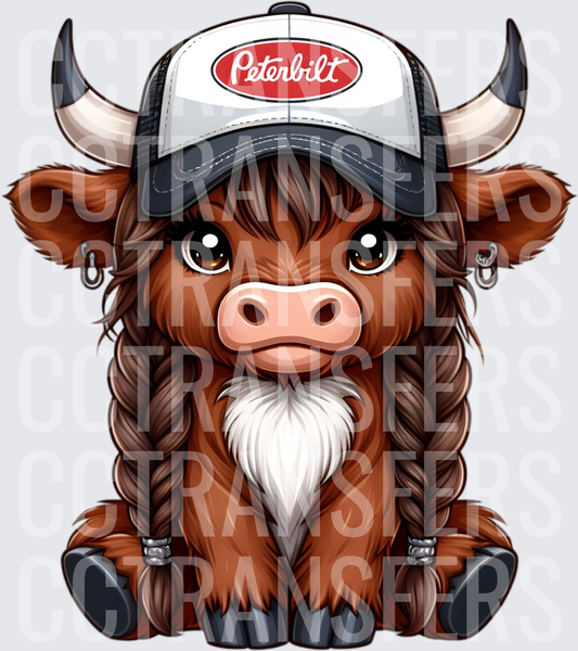 Cute Baby Highland Cow Braids Trucker Hat (DTF)