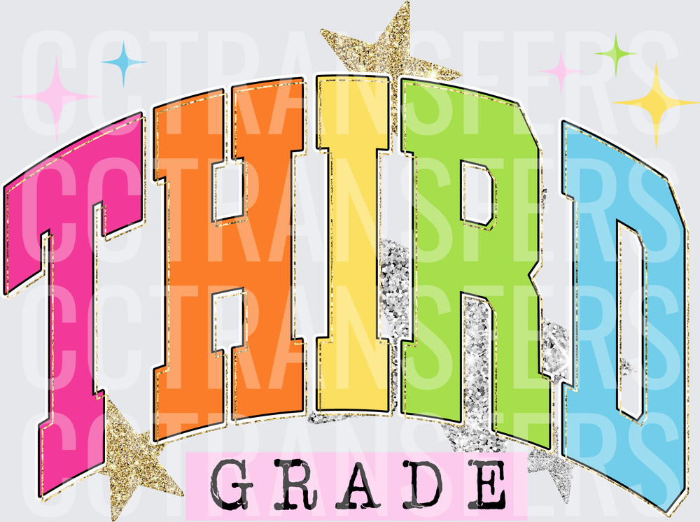 Colorful Varsity Arch Third Grade Glitter Stars (DTF)
