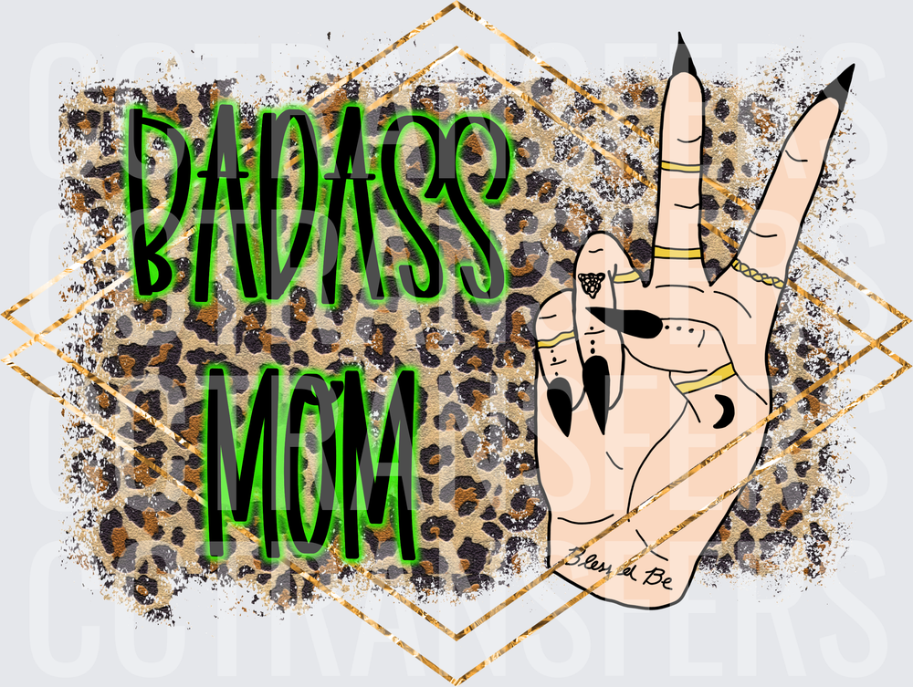 Badass Mom Leopard Print Tattooed Hand Peace Sign (DTF)