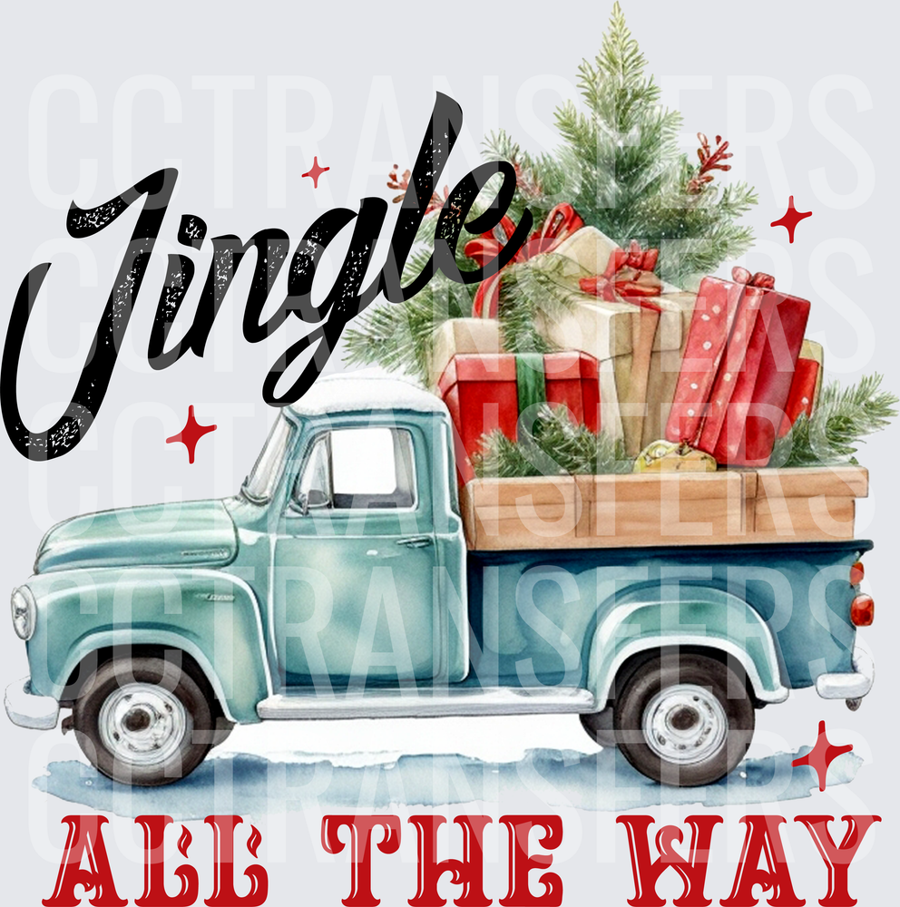 Jingle All The Way Vintage Teal Truck Christmas (DTF)