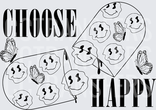 Choose Happy Melting Smiley Faces Butterflies Heart (DTF)