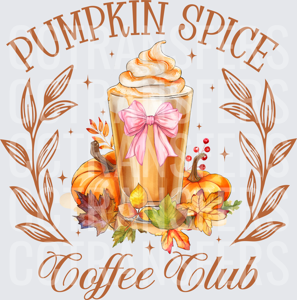 Pumpkin Spice Coffee Club Fall Latte Pink Bow (DTF)