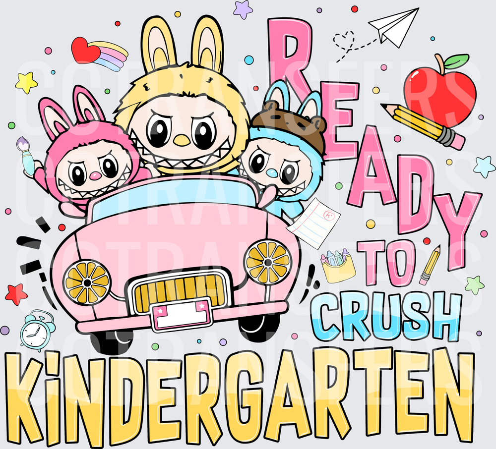 Ready To Crush Kindergarten Bunny Kids Pink Car (DTF)