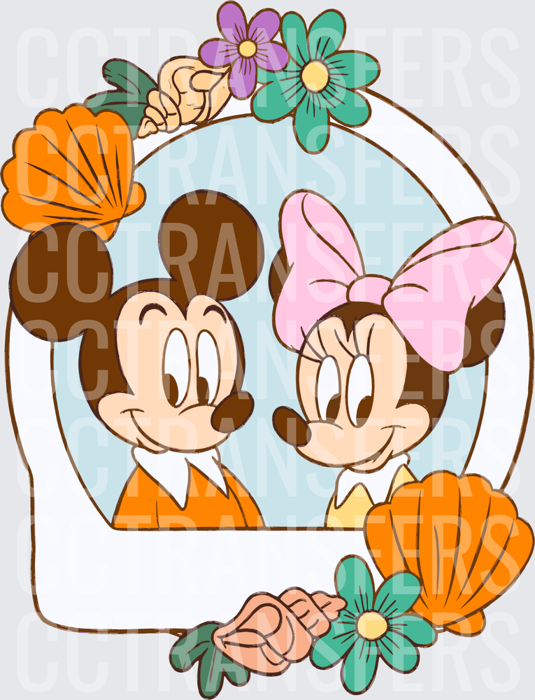 Cartoon Mouse Couple Floral Polaroid Frame (DTF)