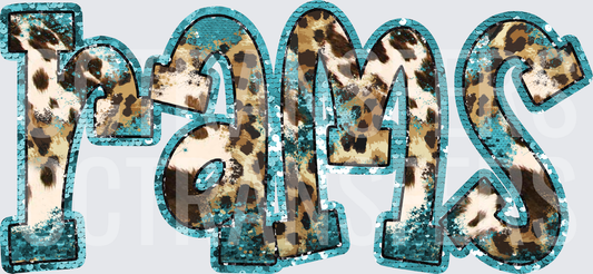 Rams Leopard Print Teal Sequin Bold Letter Design (DTF)