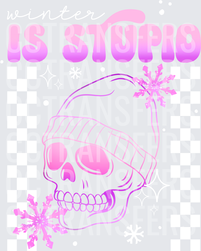 Cold Is Stupid Pink Skull Beanie Snowflakes (DTF)