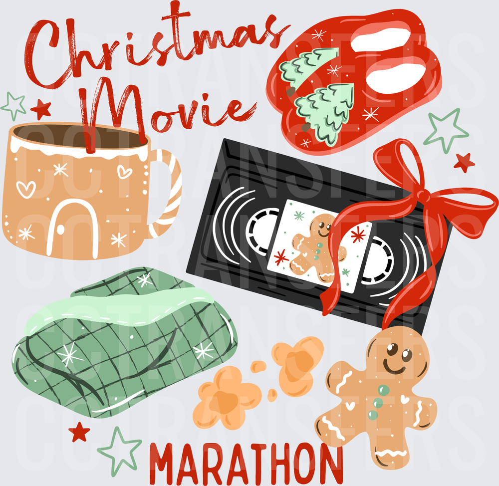 Christmas Movie Marathon Cozy Holiday Icons DTF