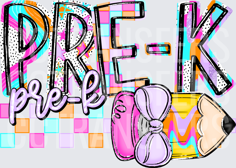 Pre-K Bold Colorful Checkered School Supply Design (DTF)