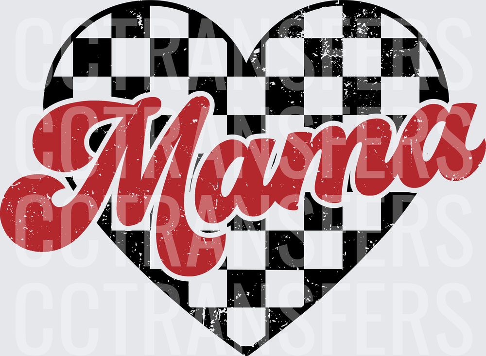 Mama Distressed Checkered Heart (DTF)