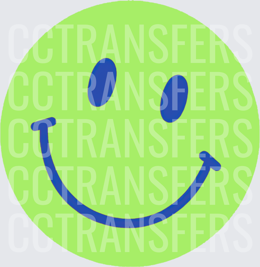 Neon Green Smiley Face with Blue Outline (DTF)
