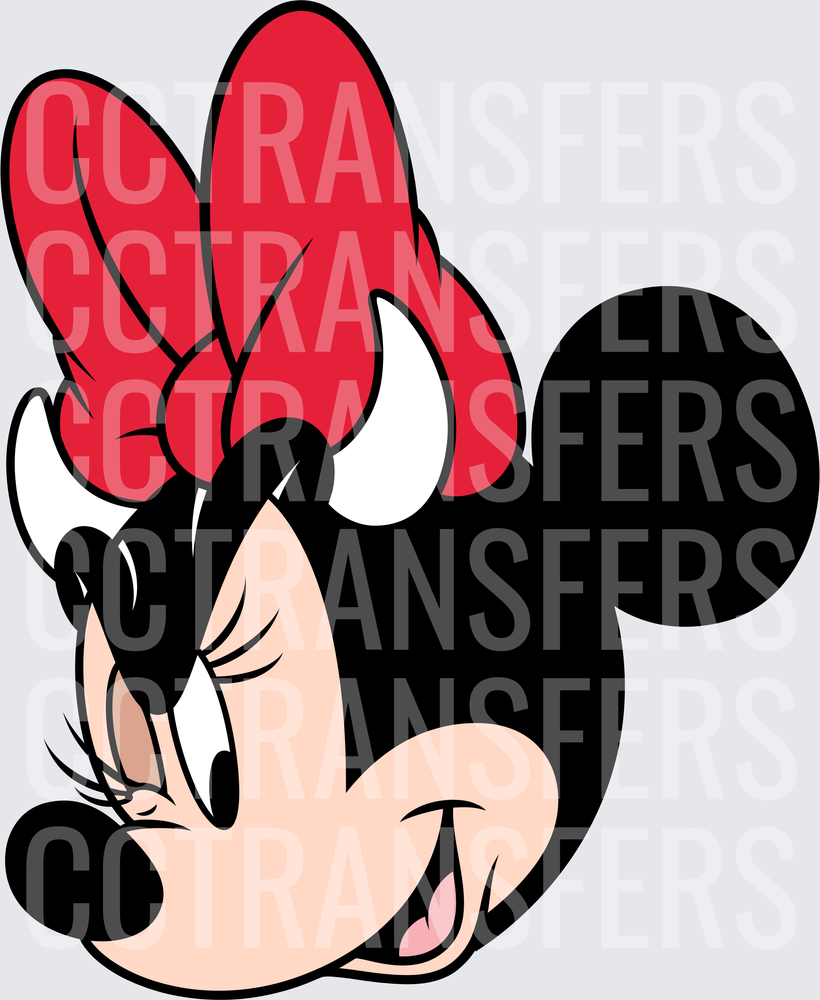 Winking Cartoon Mouse Face with Red Bow (DTF)