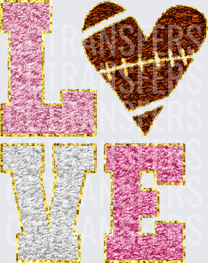 LOVE Football Heart Chenille Patch Style Pink Gold (DTF)