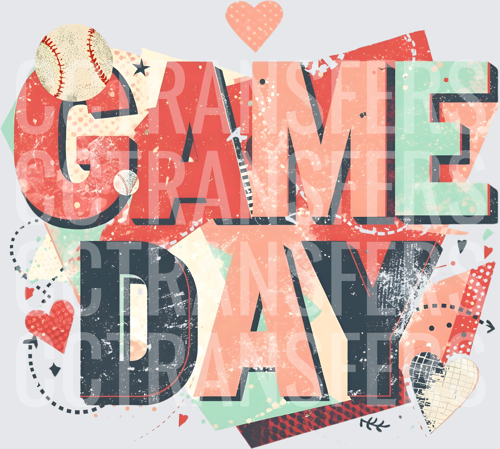 Game Day Baseball Hearts Distressed Vintage Graphic (DTF)