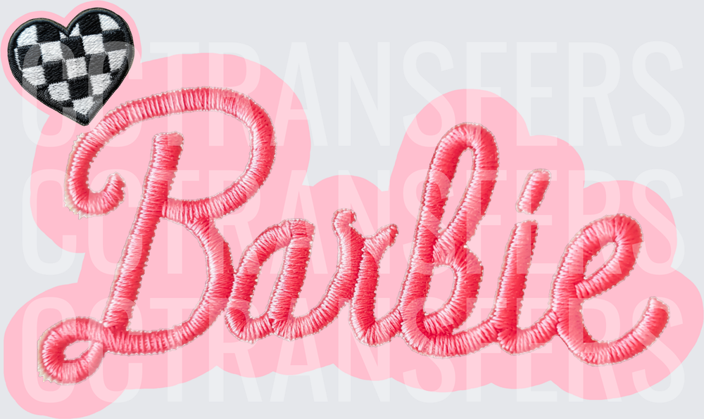 Pink Embroidered Script Logo with Checkered Heart (DTF)