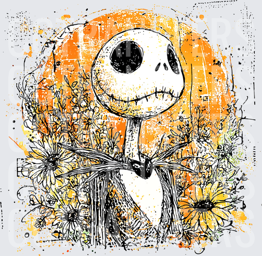 Skeleton King Floral Orange Moon Splatter Art (DTF)