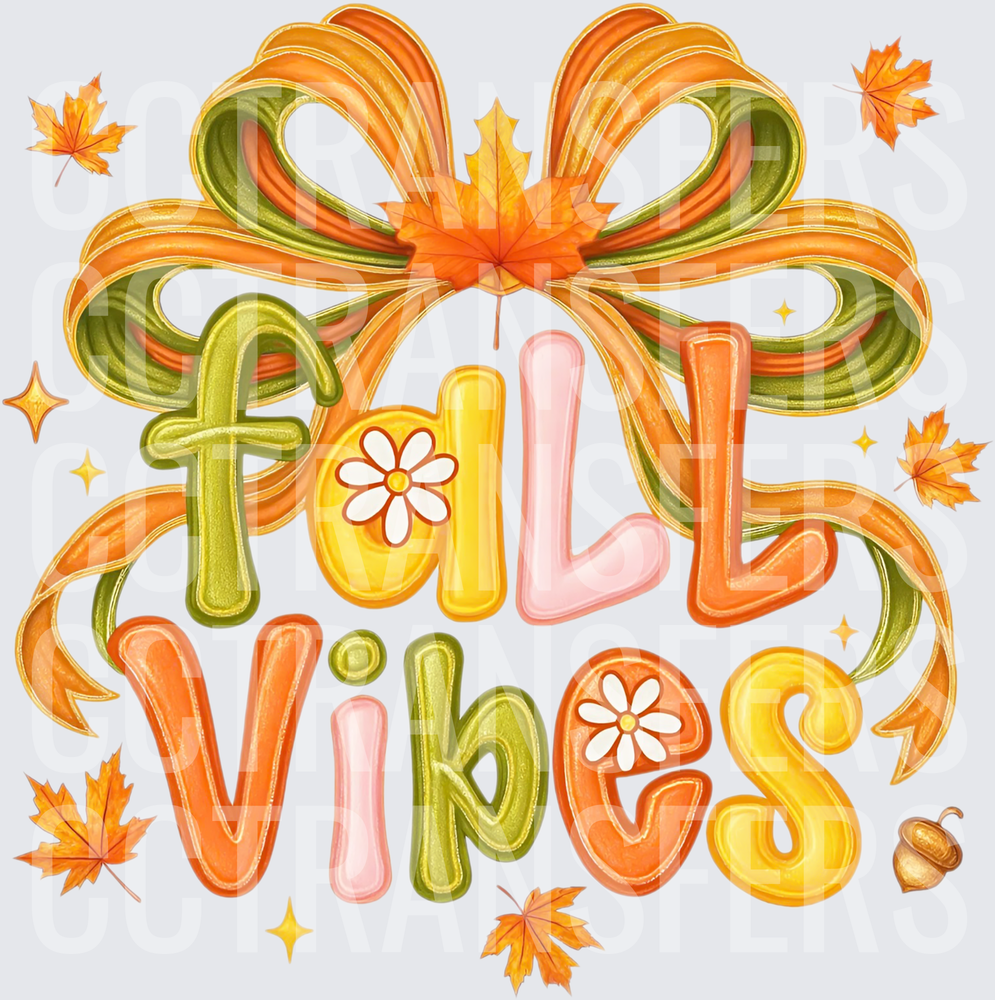 Fall Vibes Bow Maple Leaves Daisy Floral Autumn (DTF)