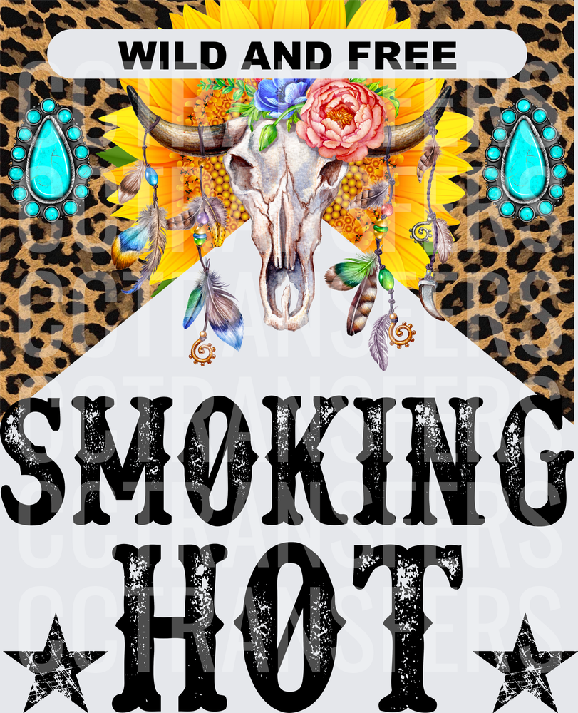 Wild and Free Smoking Hot Boho Bull Skull Sunflower Leopard (DTF)