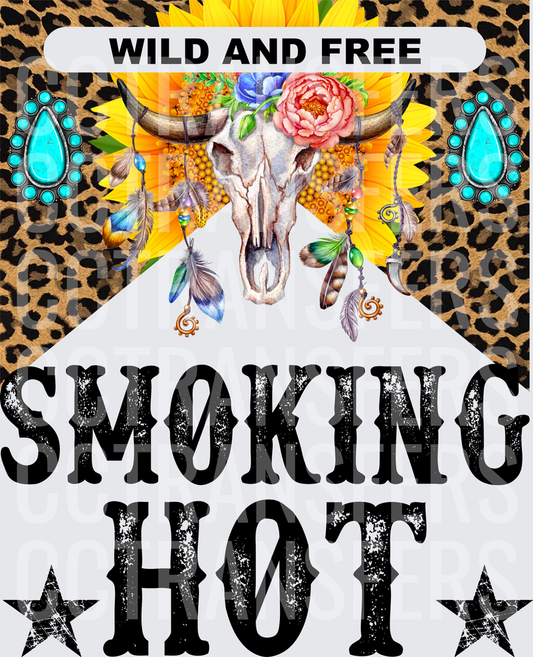 Wild and Free Smoking Hot Boho Bull Skull Sunflower Leopard (DTF)