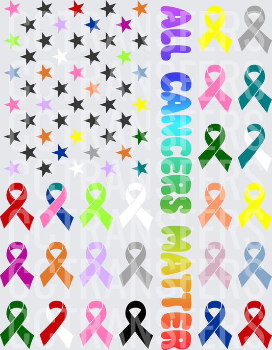 All Cancers Matter Multicolor Awareness Ribbons & Stars (DTF)
