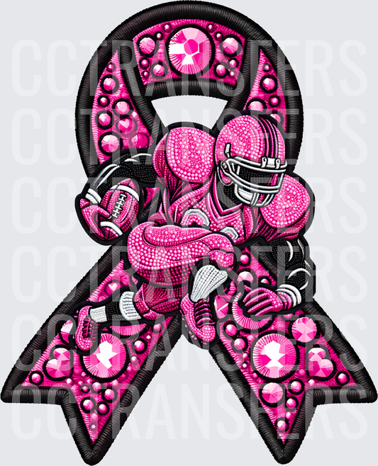 Pink Rhinestone Football Player Breast Cancer Awareness Ribbon (DTF)