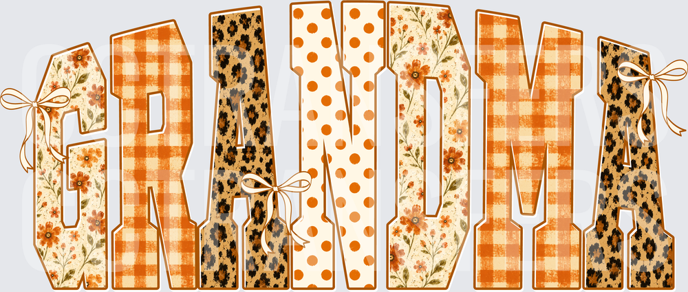 Grandma Mixed Pattern Leopard Plaid Floral Patchwork Letters (DTF)