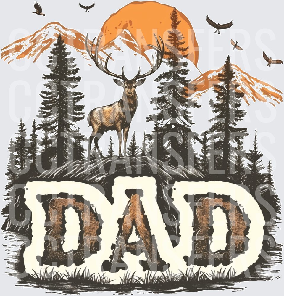 DAD Rustic Buck Wilderness Mountain Sunset Scene (DTF)