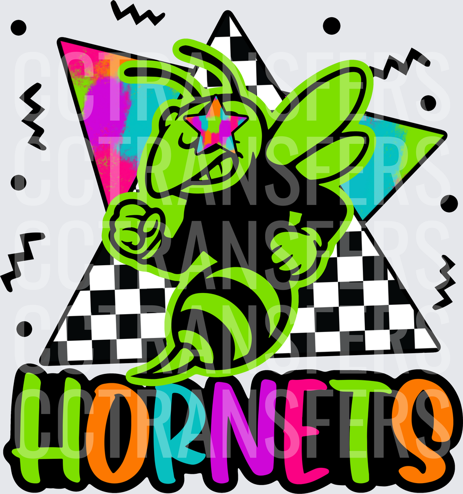 Retro 90s Hornets Mascot Bee Star Eyes Checkered (DTF)