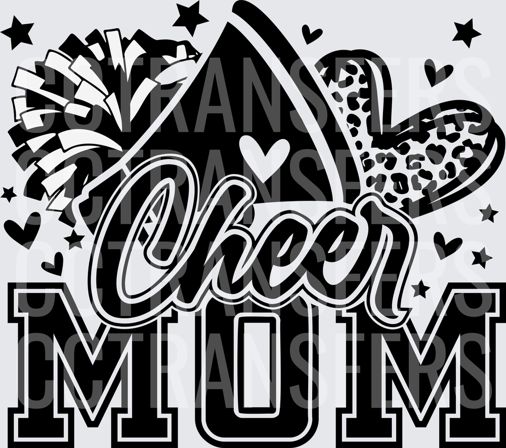 Cheer Mom Pom Pom Leopard Bow Stars Hearts (DTF)